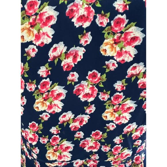 BETSEY JOHNSON Fit & Flare V Neck Dress Blue Pink White Floral Georgette Sz 8 - Picture 2 of 10